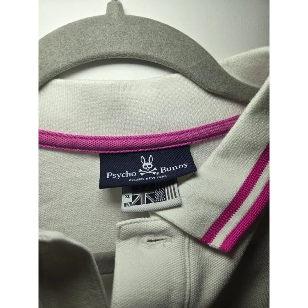 Psycho Bunny Polo Shirt Boys XL White Pink Short Sleeve